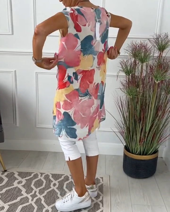 LUCIENNE™ - KLEURRIJKE LANGE BLOEMENPRINT TOP